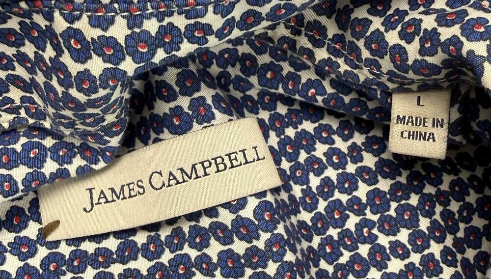 James Campbell shirt large blue red floral SS Preppy Quiet Luxury
